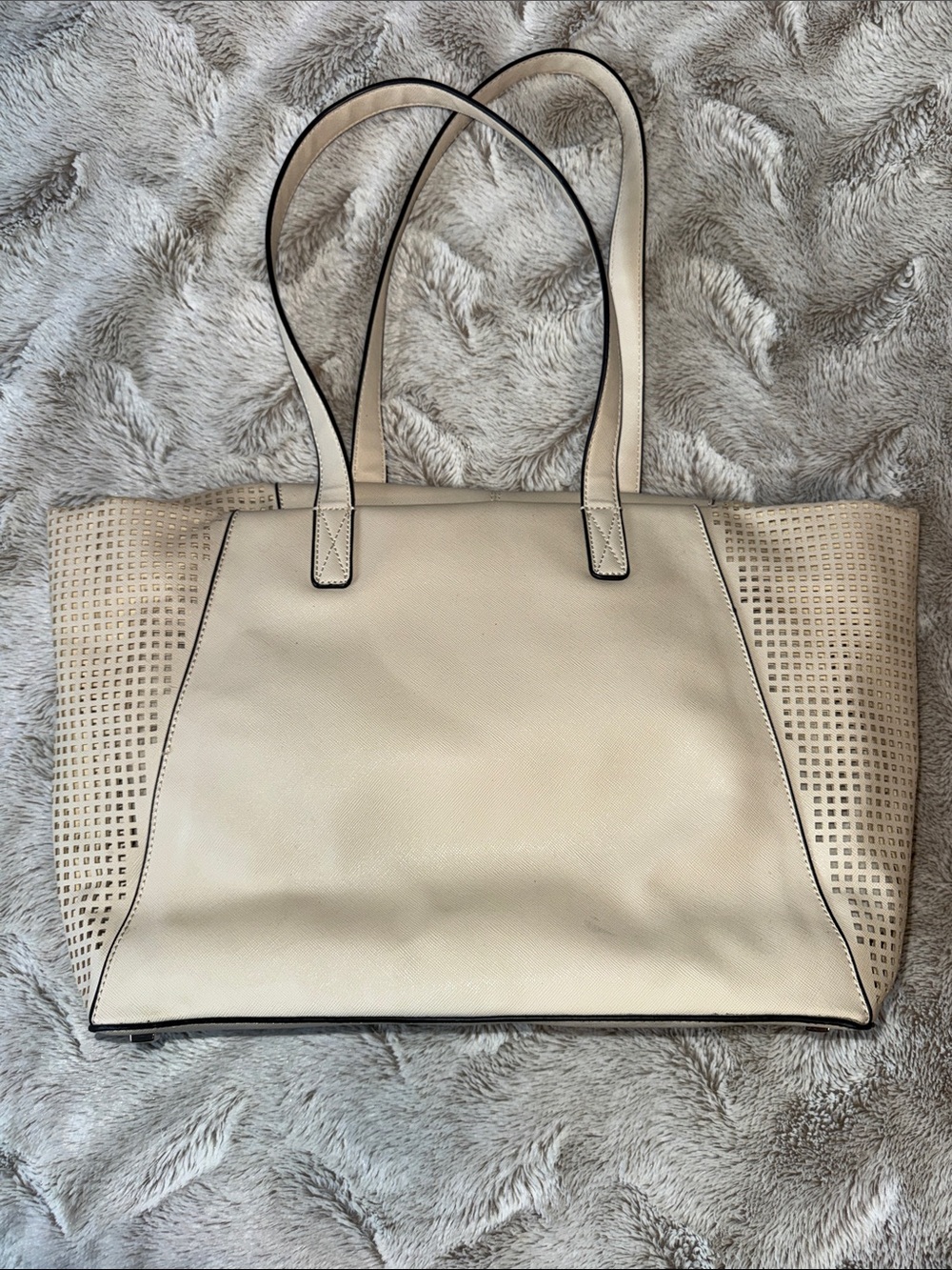 Banana Republic Cream Perforated Tote with Black Trim